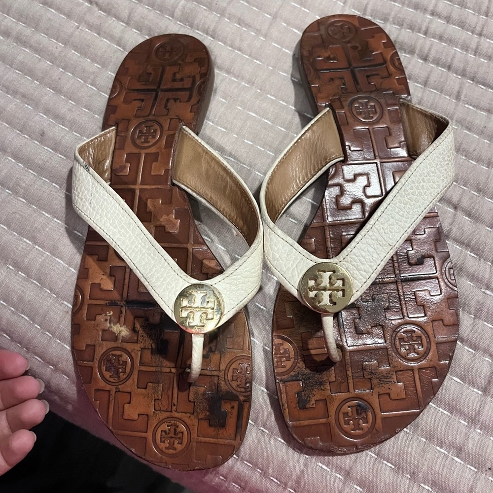 Tory Burch White and Brown Sandals